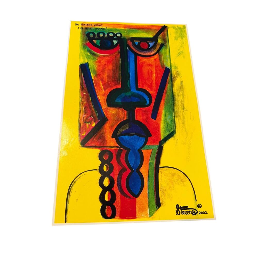 Larry Stevens 2002 Abstract Face Art Print Poster Cubist
